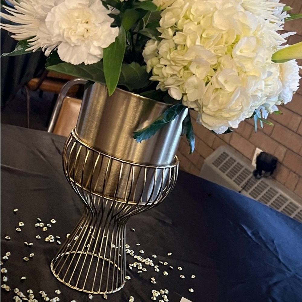 Gold Metal Plant Stand with Pot